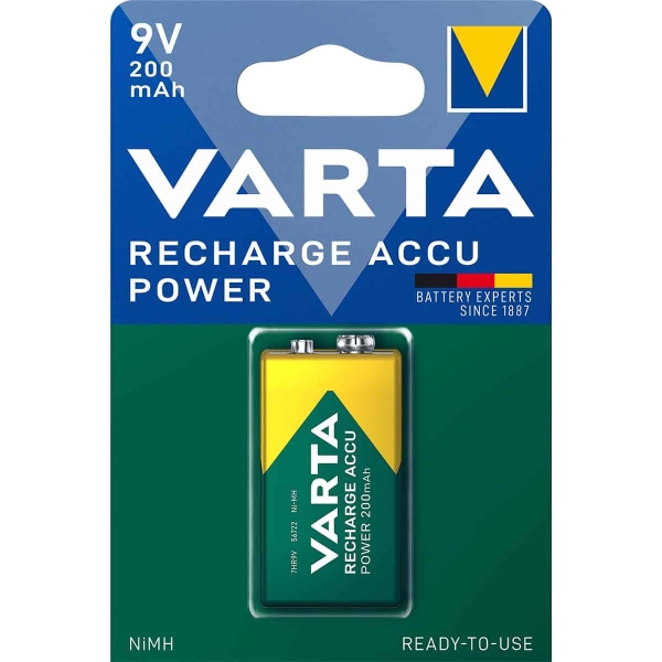 Varta Ladattava Ni-MH-Akku E | 9 V | 200 mAh | 1 - Läpipainopakkaus | 6HR61 | Keltainen / Vihreä