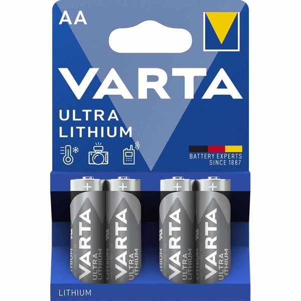 Varta Litium Paristo AA | 1.5 V | 2900 mAh | Esiladattu | 4-Blister-kortti | Erilaisia laitteita | Harmaa / Hopea