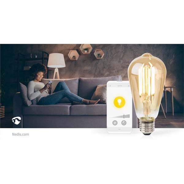 Nedis SmartLife LED Filamenttilamppu | Wi-Fi | E27 | 806 lm | 7 W | Lämmin Valkoinen | 1800 - 3000 K | Lasi | Android™ / IOS | ST64