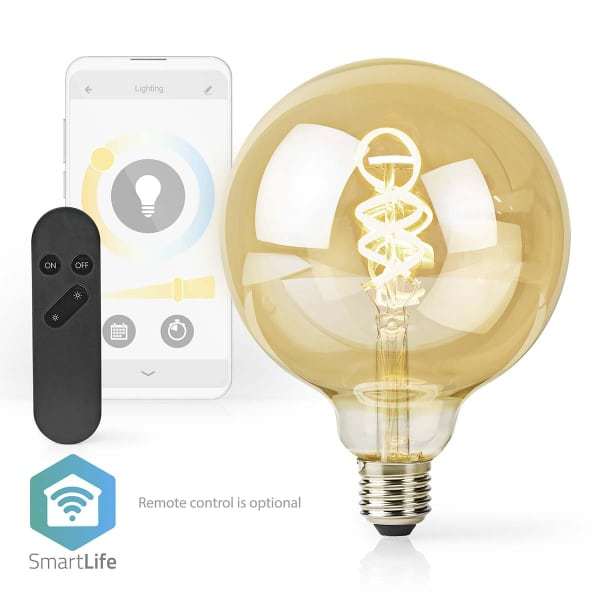 Nedis SmartLife LED Filamenttilamppu | Wi-Fi | E27 | 360 lm | 4.9 W | Warm to Cool White | 1800 - 6500 K | Lasi | Android™ / IOS | Globe