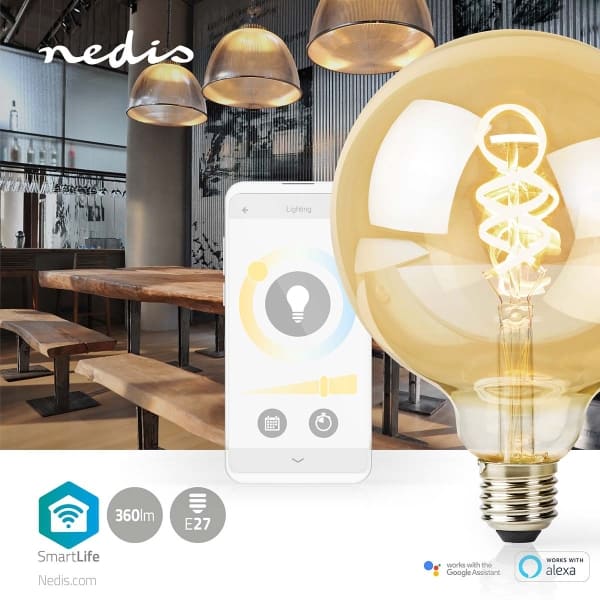Nedis SmartLife LED Filamenttilamppu | Wi-Fi | E27 | 360 lm | 4.9 W | Warm to Cool White | 1800 - 6500 K | Lasi | Android™ / IOS | Globe
