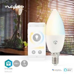 Nedis SmartLife LED Filamenttilamppu | Wi-Fi | E14 | 470 lm | 4.9 W | Lämmin Valkoinen | 1800 - 3000 K | Lasi | Android™ / IOS | Kynttilä