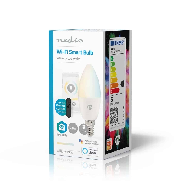 Nedis SmartLife LED Bulb | Wi-Fi | E14 | 470 lm | 4.9 W | Warm to Cool White | 2700 - 6500 K | Energialuokka: F | Android™ / IOS | Kynttilä