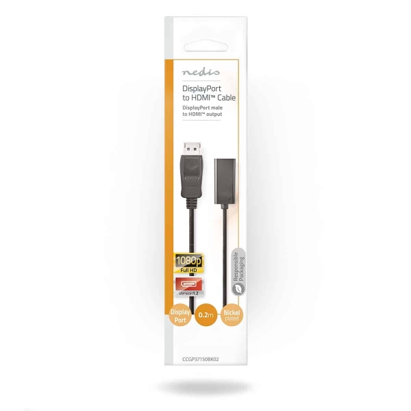 Nedis DisplayPort – HDMI™ -kaapeli | DisplayPort, Uros - HDMI™-lähtö | 0,2 m | Musta