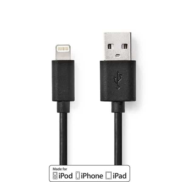 Nedis Synkronointi- ja Latauskaapeli | Apple Lightning, 8-nastainen Uros - USB-A, Uros | 1,0 m | Musta
