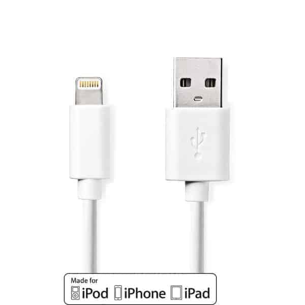 Nedis Synkronointi- ja Latauskaapeli | Apple Lightning, 8-nastainen Uros - USB-A, Uros | 2,0 m | Valkoinen