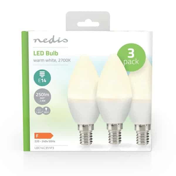 Nedis LED Lamppu E14 | Kynttilä | 2.8 W | 250 lm | 2700 K | Lämmin Valkoinen | Huurrettu | 3 kpl